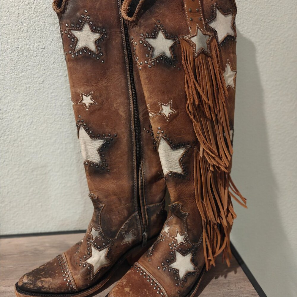 Brown Star Fringe Boots - Picture 2 of 12